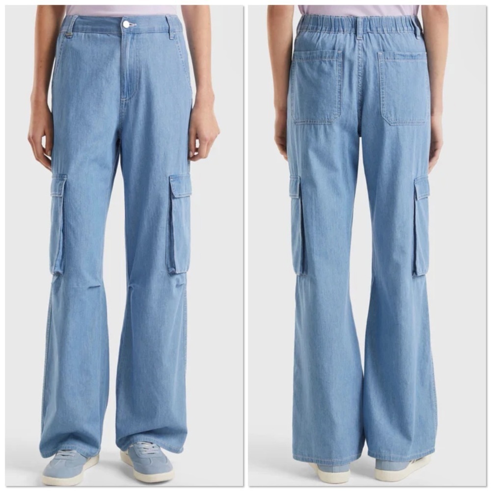 United Colors of Benetton light blue chambray high waisted cargo pants - Picture 14 of 15